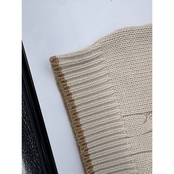 Eddie Bauer Fishermans Sweater Large Mens‎ Cable Knit Mock Neck Button Beige - Picture 6 of 15